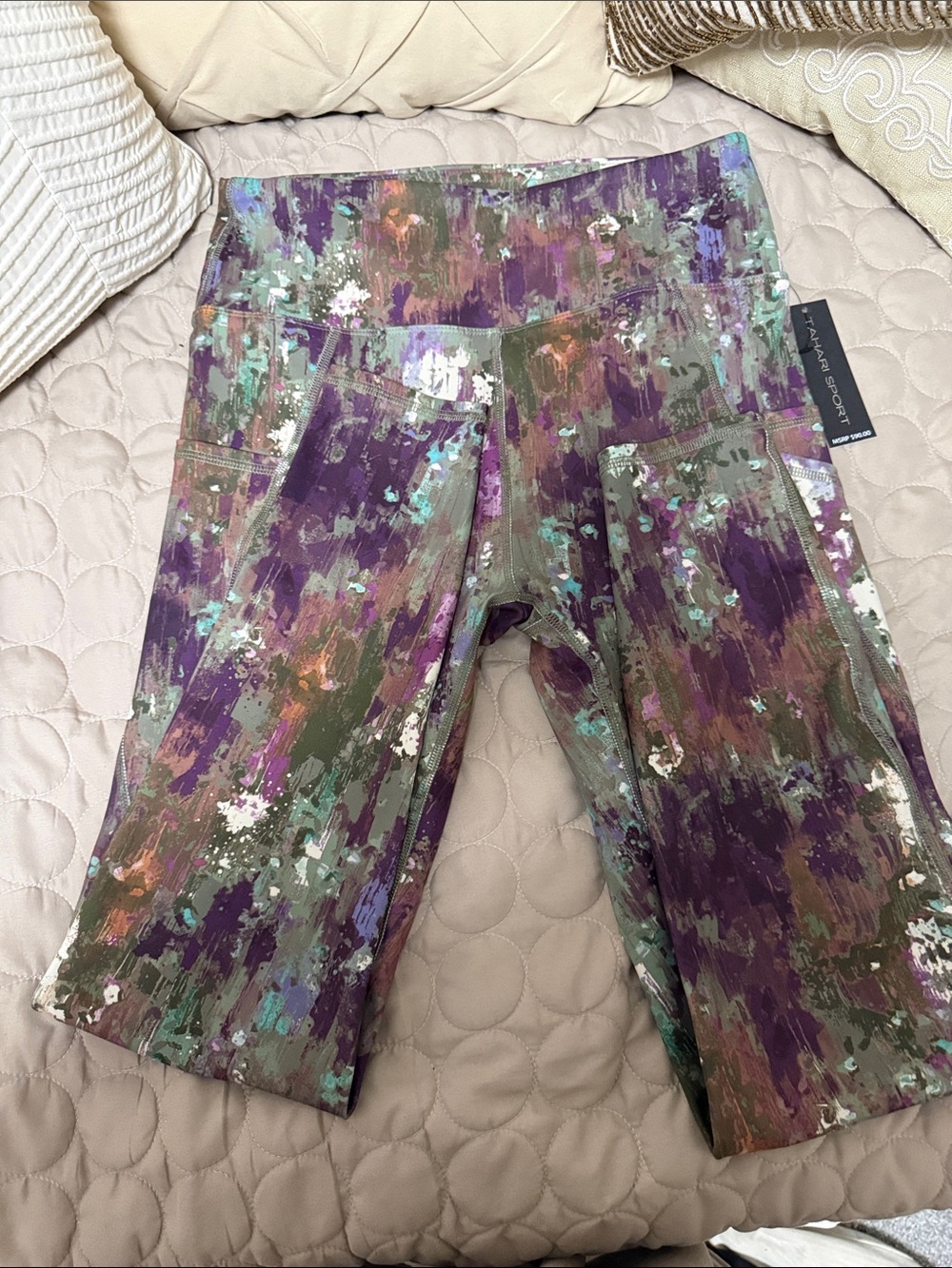 Tahari Purple, Green & Aqua Abstract Print Leggings